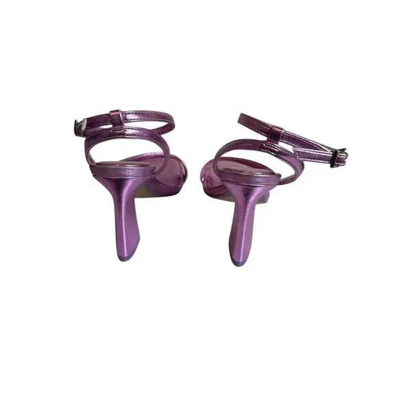 Mix No. 6 Women’s Metallic Strappy Block Heel Ankle Strap Sandals Size 6.5 EUC - Picture 4 of 5